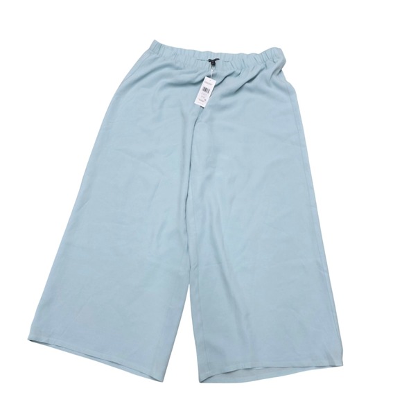 $278 NWT EILEEN FISHER Silk Georgette Crepe Wide Ankle Pants Light Blue XL